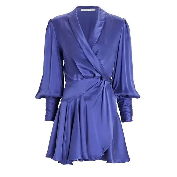zimmermann ruffled silk-satin mini wrap dress Zimmermann Red Satin Ruffle Wrap Mini Dress XS